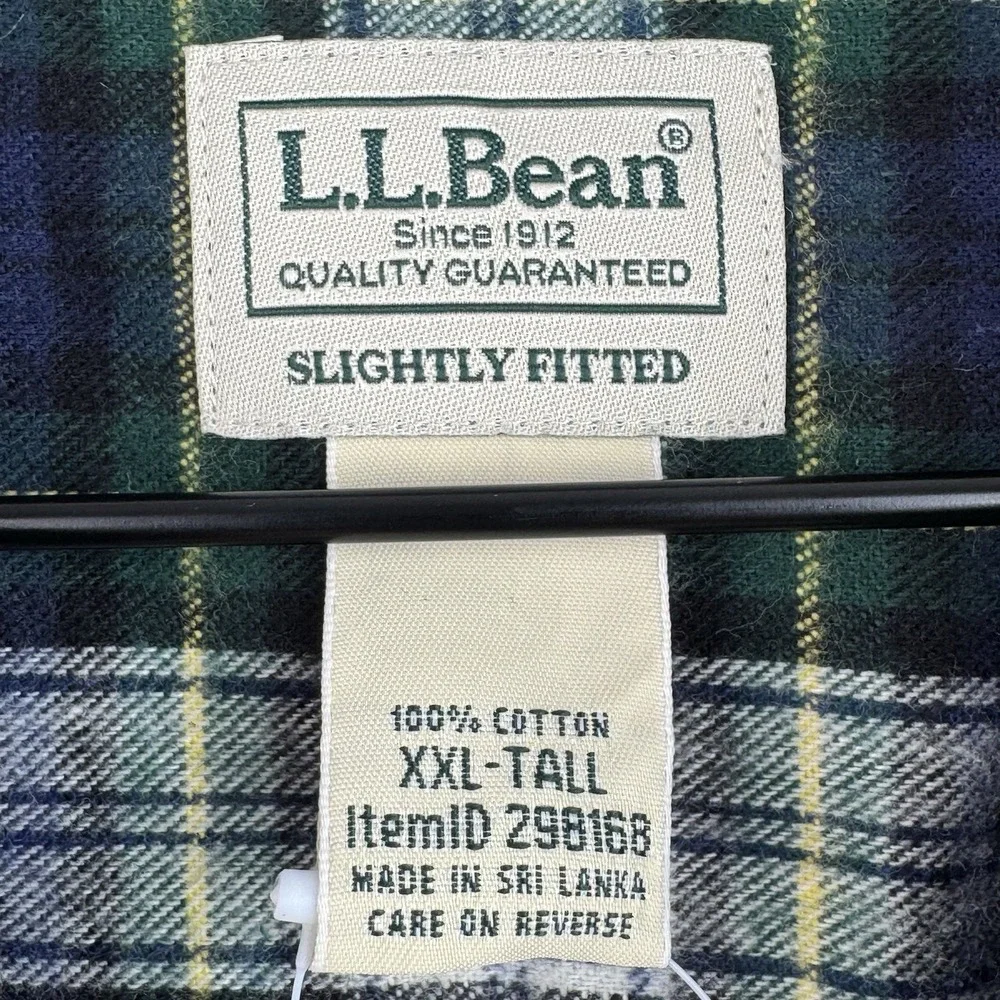L.L.Bean Flannel Shirt Mens XXL T Green Black Watch Patchwork Plaid Cotton NWT